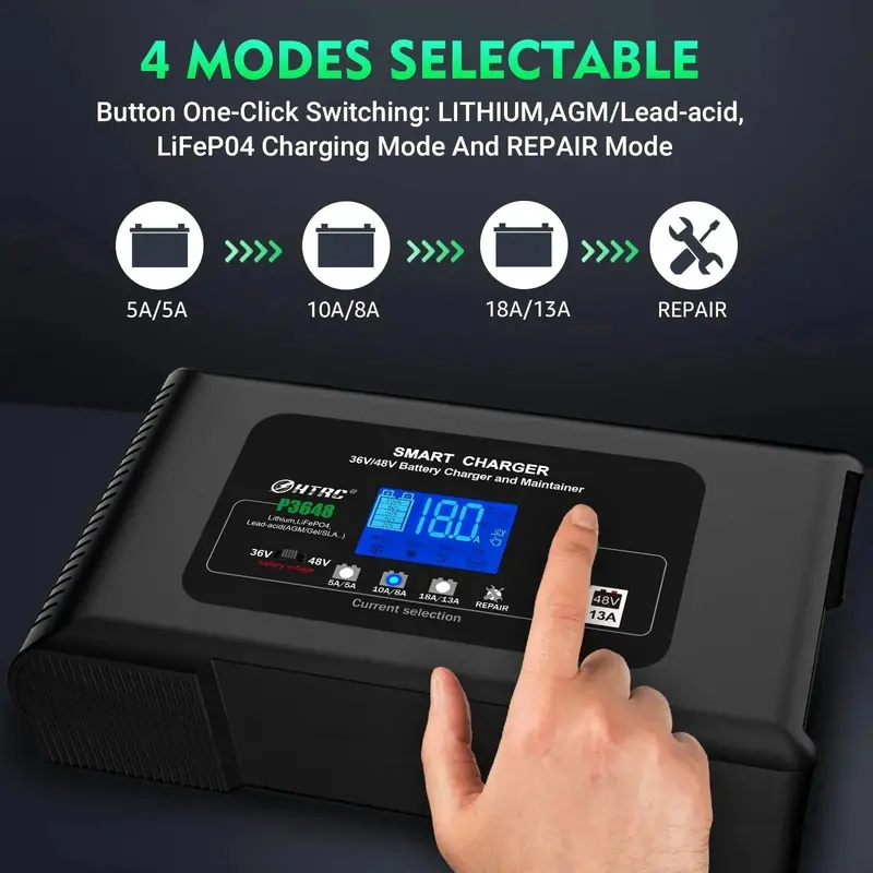 Smart 36V/18A Golf Cart Charger – Compatible with EZGO TXT, Lithium, LiFePO4 & Lead-Acid Batteries