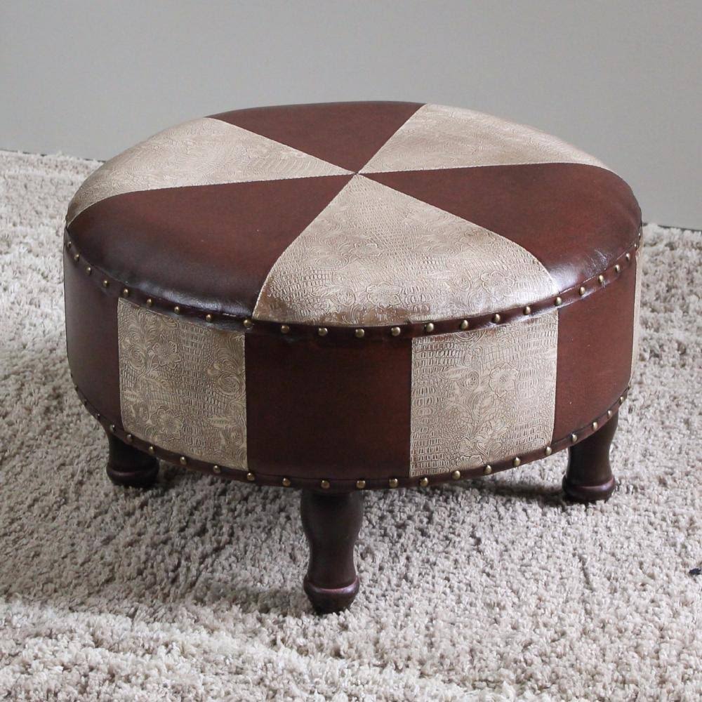 International Caravan Faux-Leather Large Round Stool (Brown)