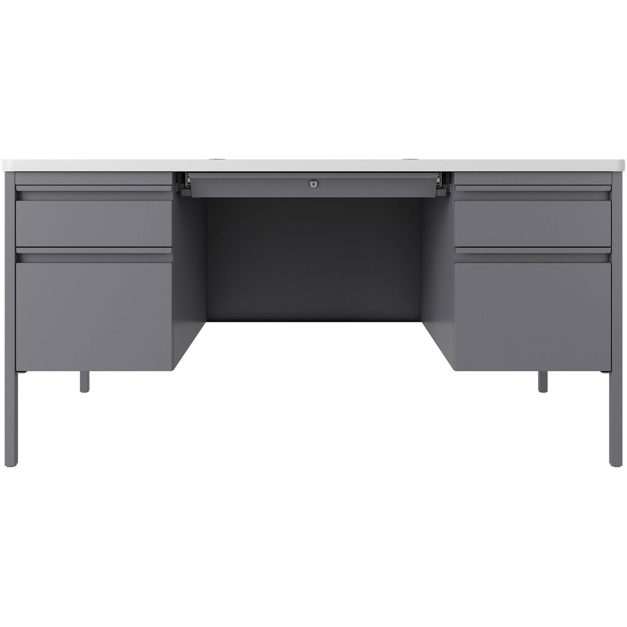 Lorell Fortress Series Teachers Pedestal Desk, Platinum