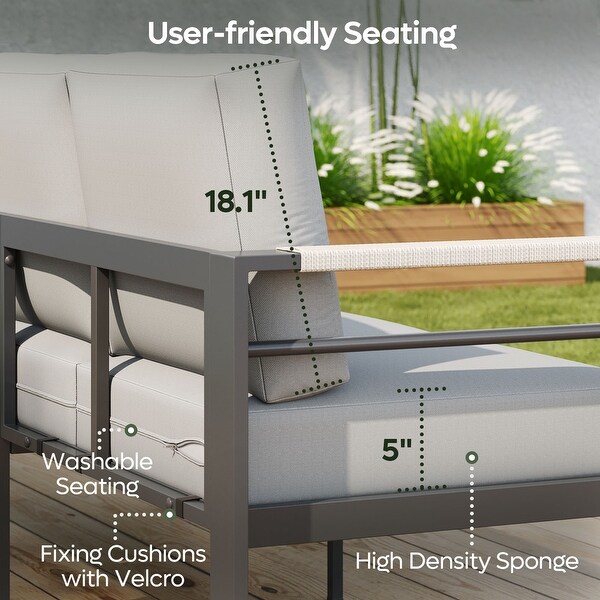 4Piece 4 Person Aluminum Patio Conversation Set with Cushions LED Coffee Table and Loveseat