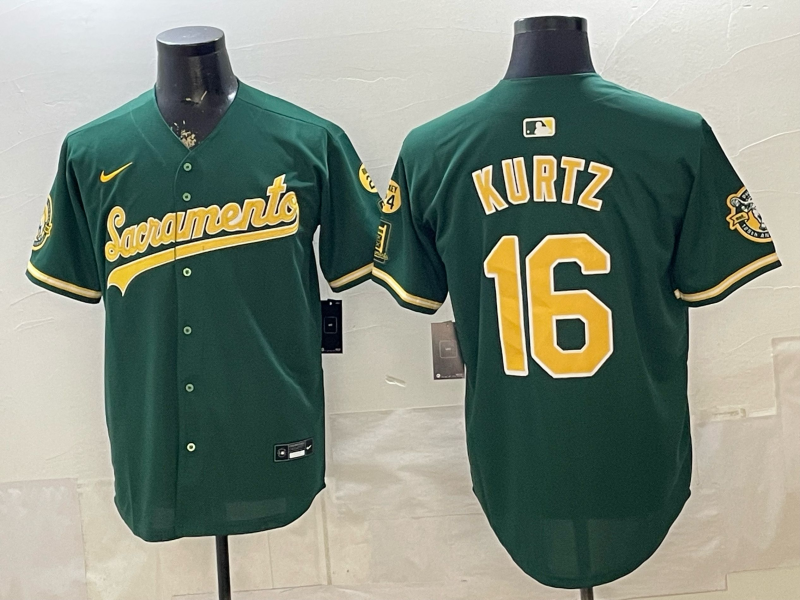 Men's Oakland Athletics Nick Kurtz #16 Green Alternate Stadium Jersey