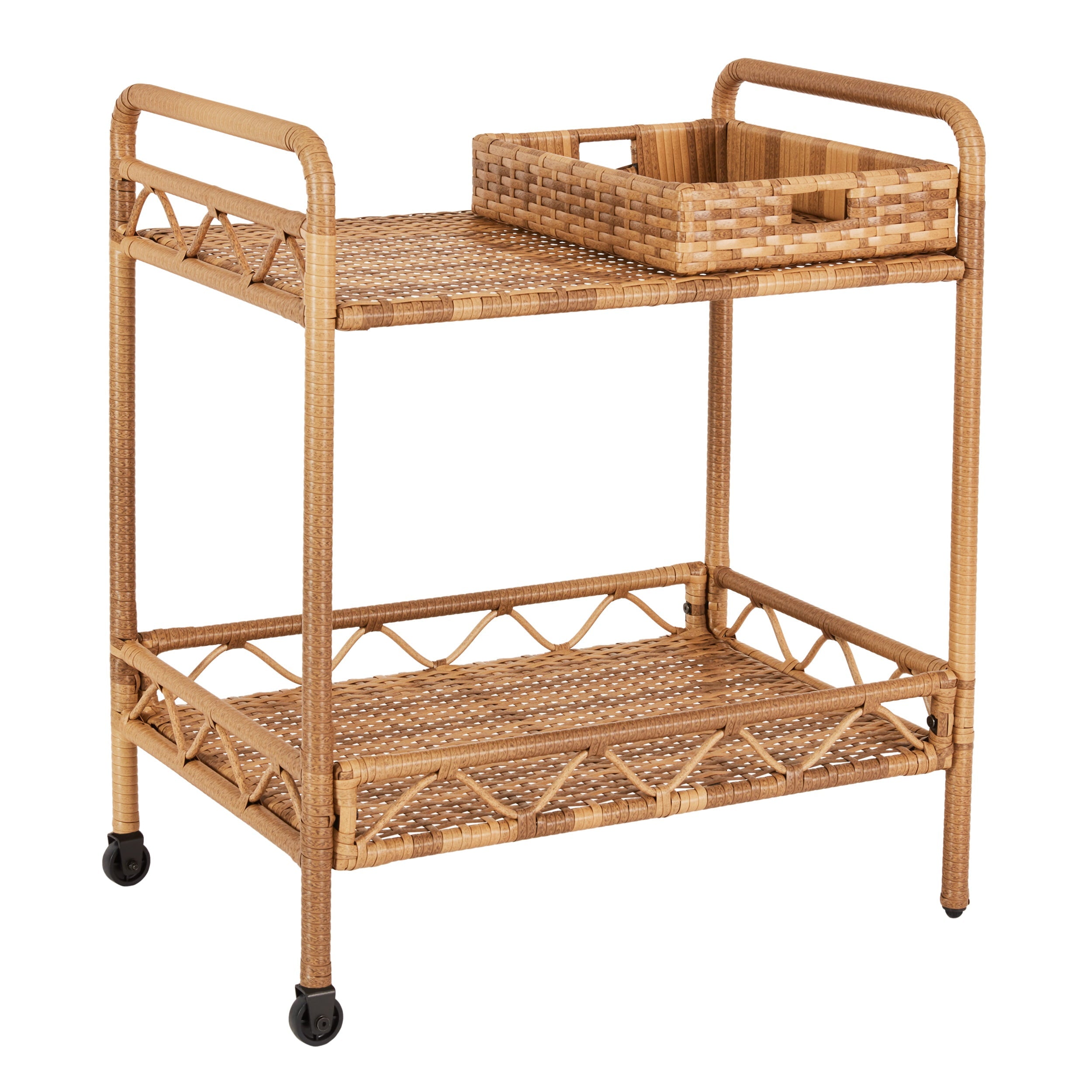 Better Homes and Gardens Willow Sage Steel Wicker Bar Cart, Brown