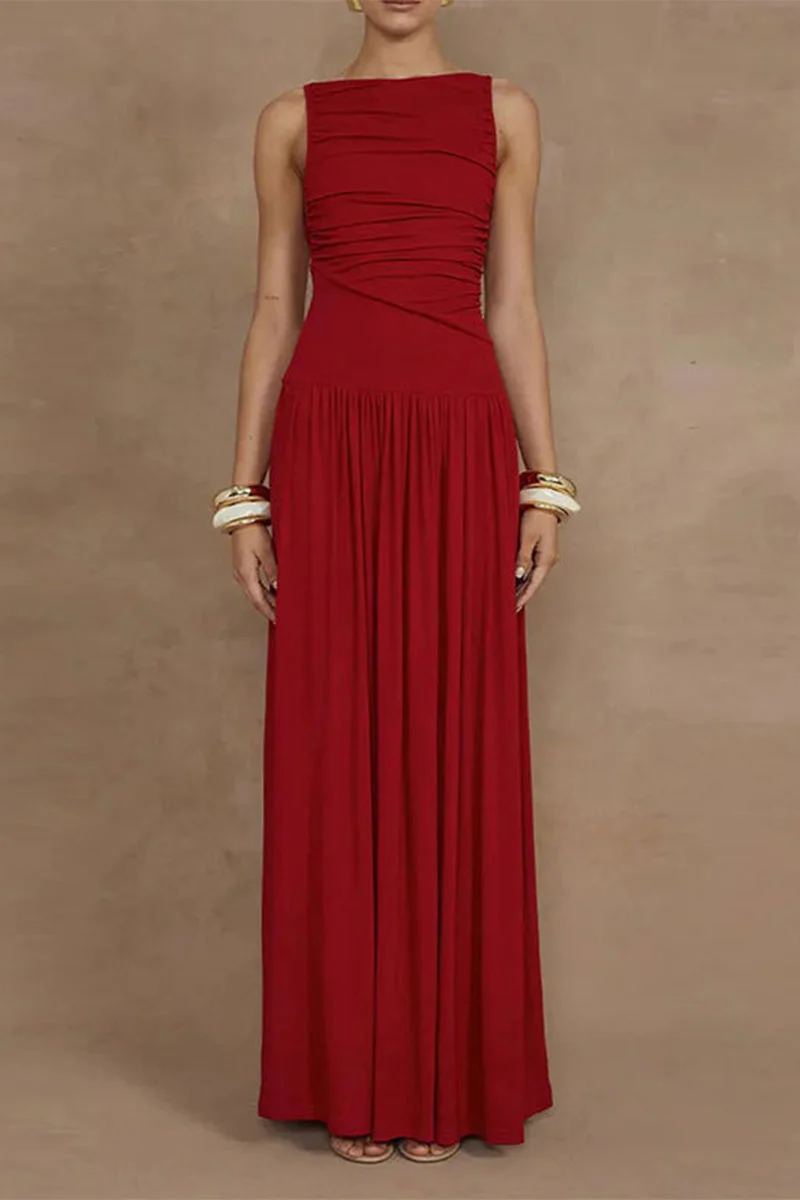 Ruched O-Neck Sleeveless Maxi DressClistos