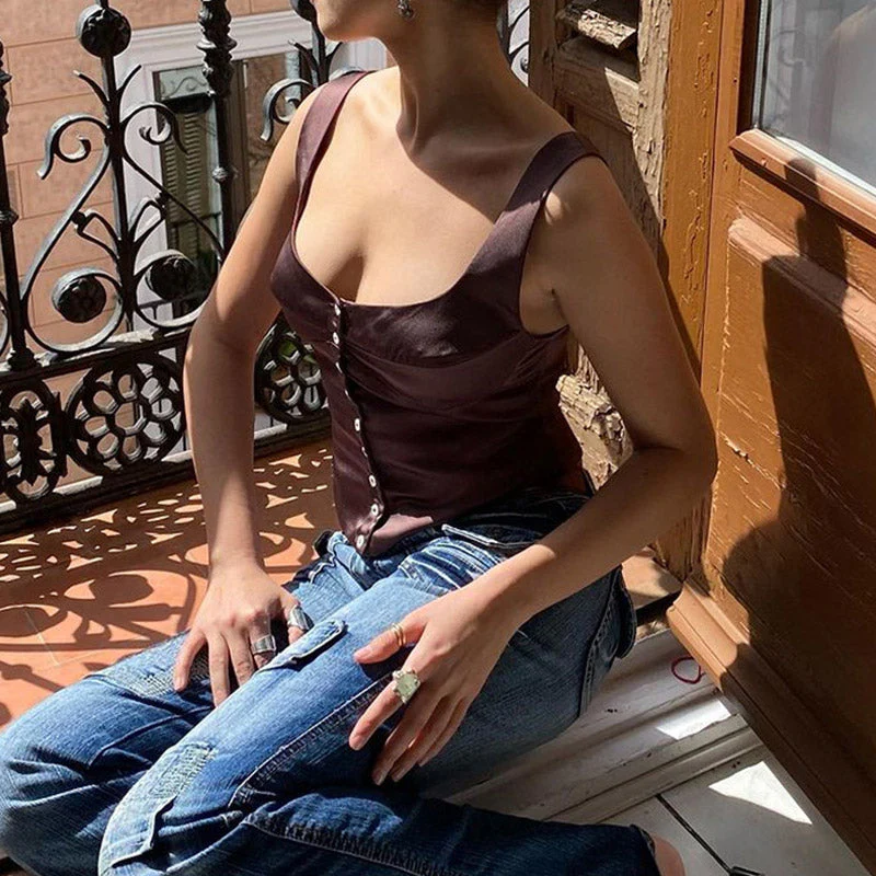 Satin Button-Up Tank TopClistos