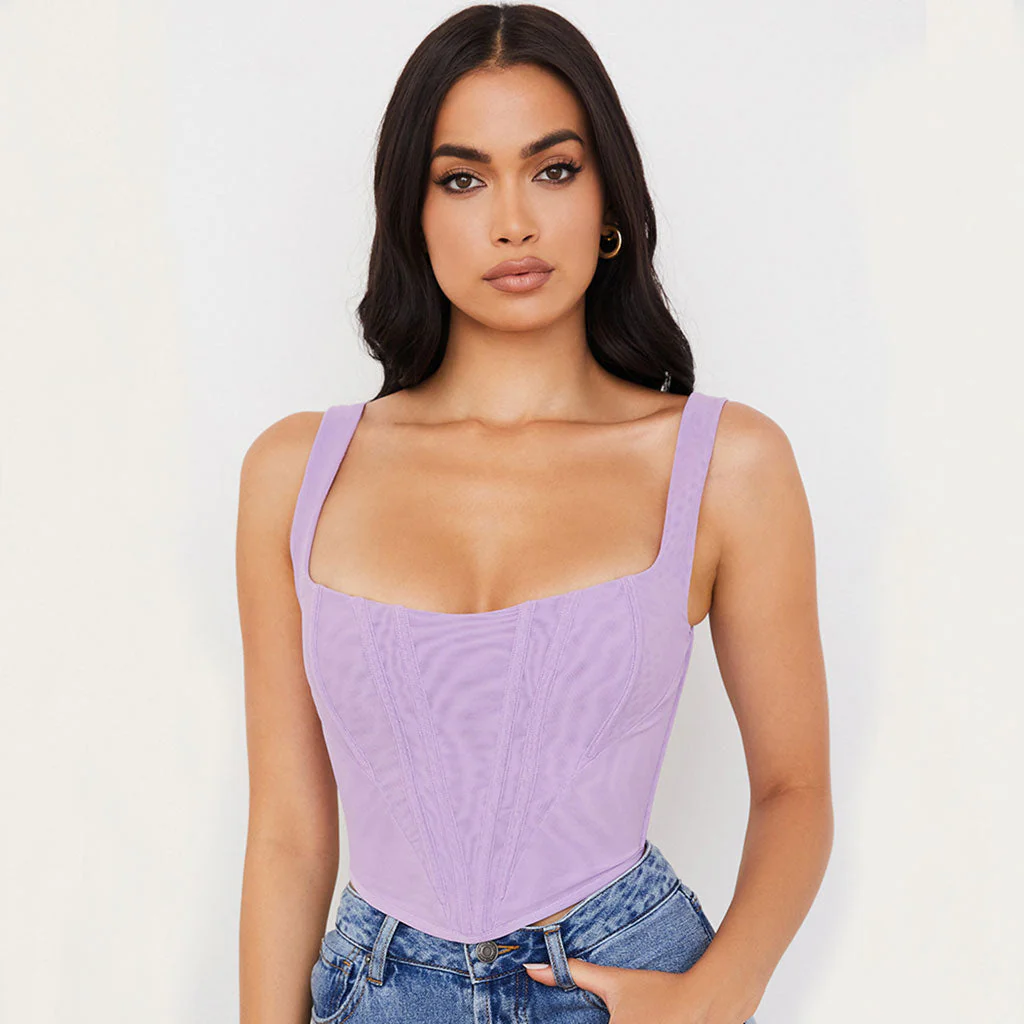 Square Neck Corset Crop Top with BoningClistos