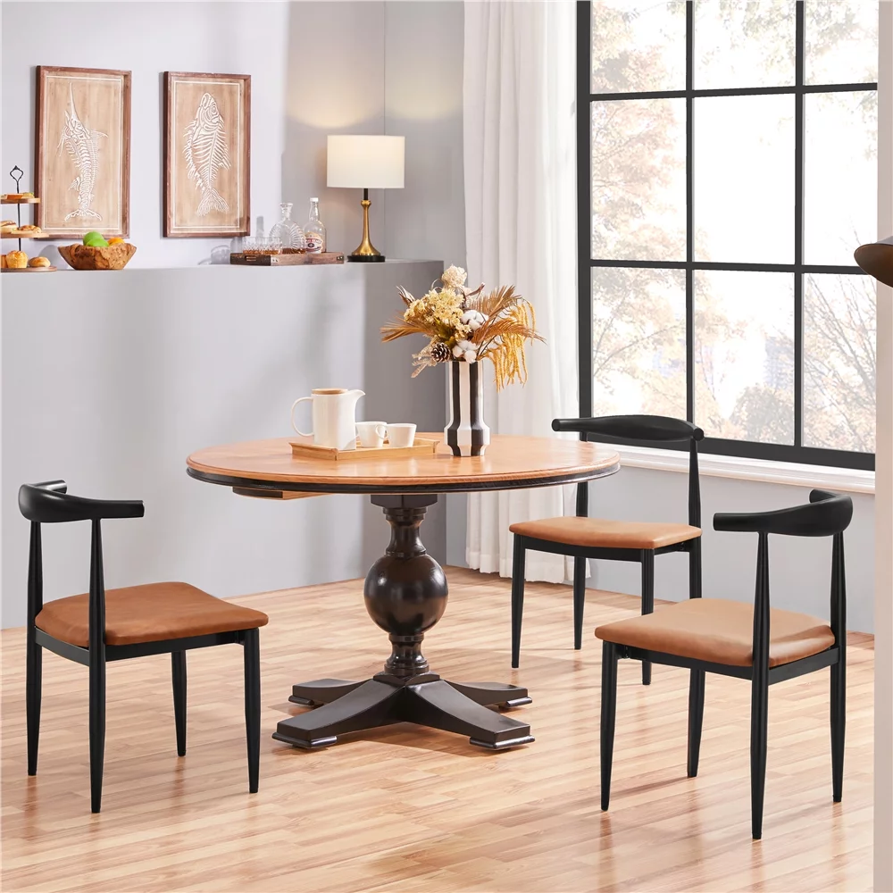 Yaheetech Set of 2 Modern PU Leather Dining Chairs with Backrest, Retro Brown