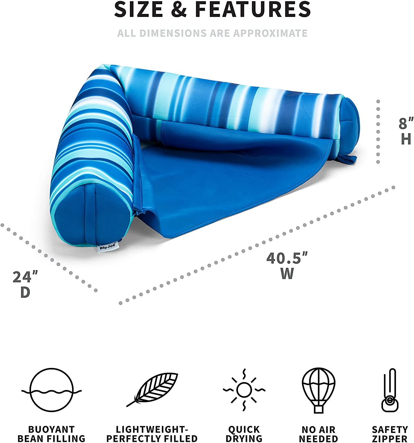 Big Joe Noodle Sling No Inflation Needed Pool Seat with Armrests, Blurred Blue, 3ft