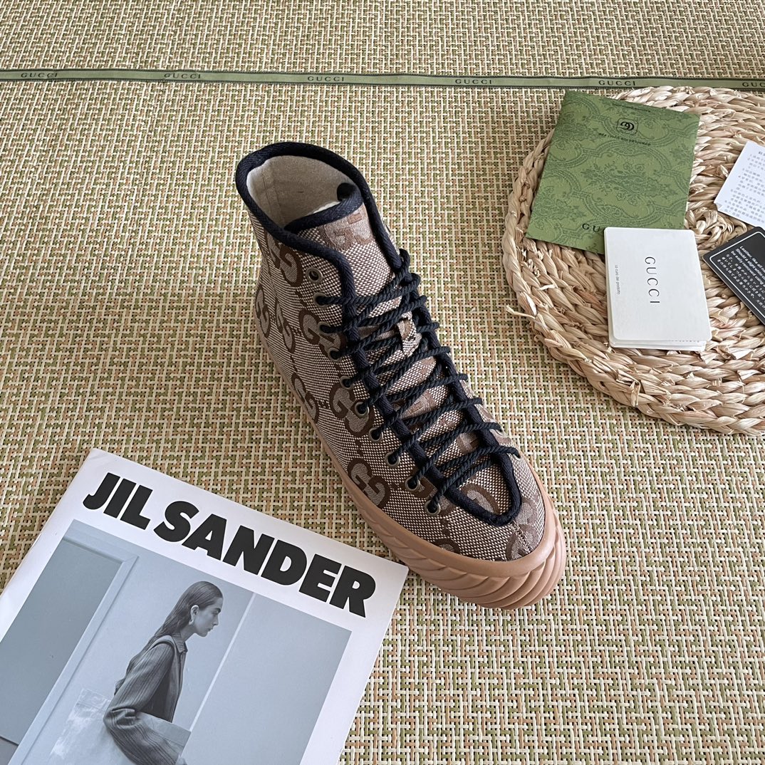 Gucci All Over Gg Logo High Top Sneakers Brown