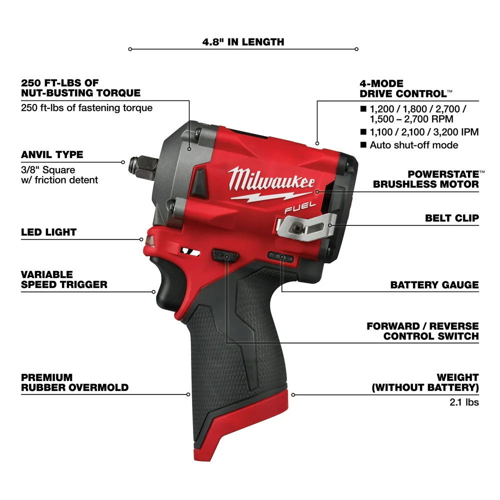 2026 Milwaukee 2552-20 M12 FUEL Stubby 1/4