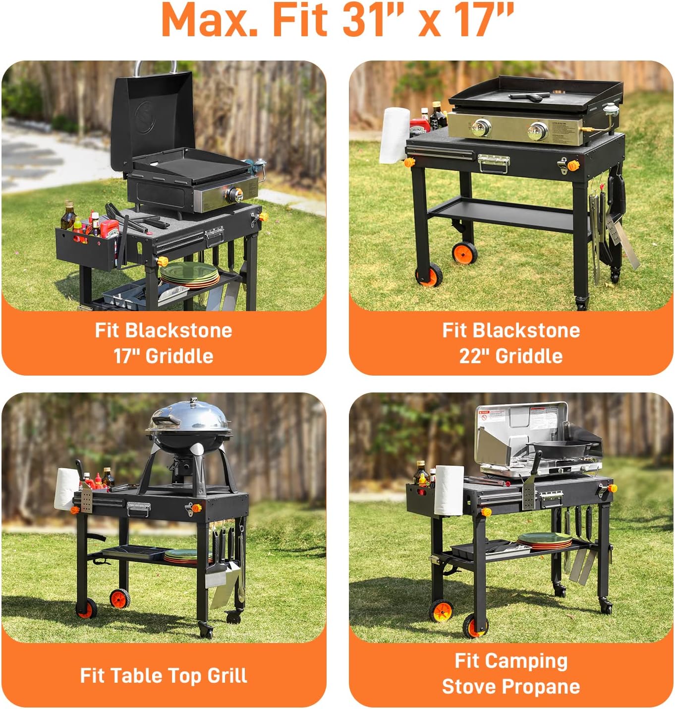 Portable Outdoor Grill Table - Folding Grill Cart, Solid and Sturdy