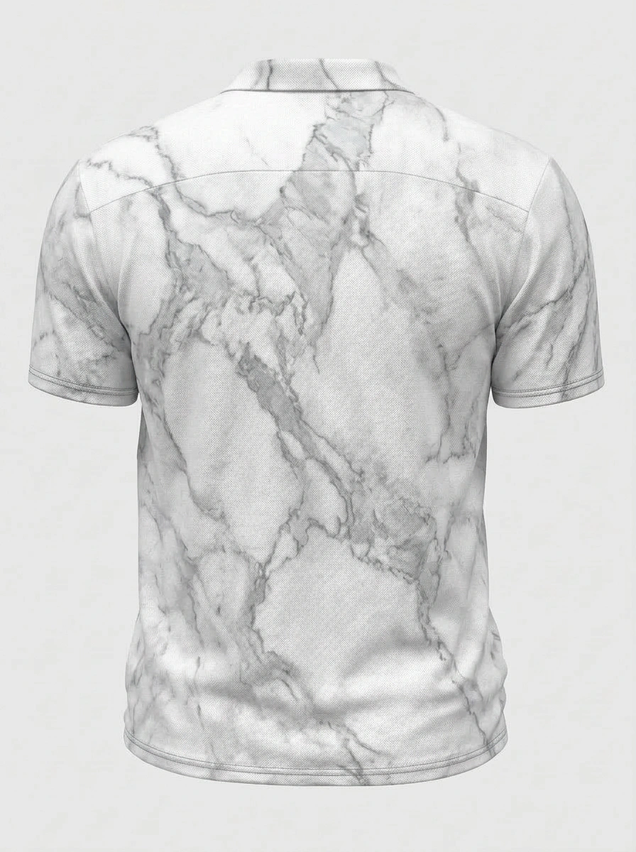 Moisture Wicking Golf Polo 3D White Gray Marble Button Short Sleeve Golf Polo Shirt