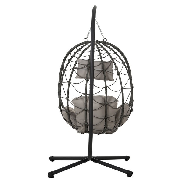 Patio Wicker Hanging Egg Chair Hanging Basket Chair Swing Chair with Stand