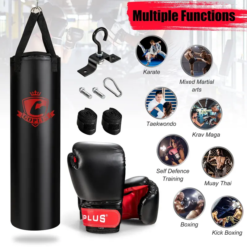 Premium Adult Punching Bag Kit – 63 lb Filled Hanging Bag with Boxing Gloves & Hand Wraps