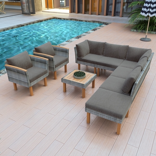 Leisure Zone 9Piece Patio Rattan Furniture Set with Coffee Table