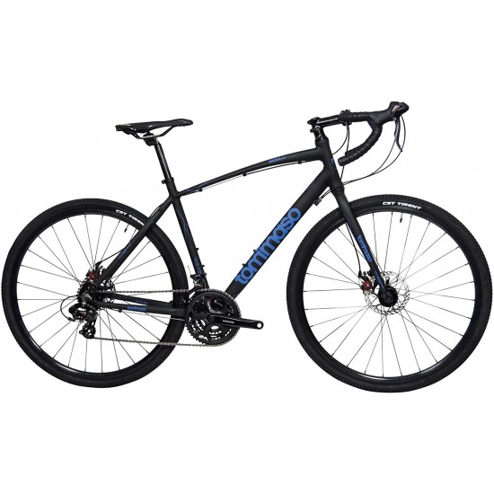 Adventure Bike with Disc Brakes, Extra Wide Tires, Perfect for Road Or Dirt Touring, Matte Black