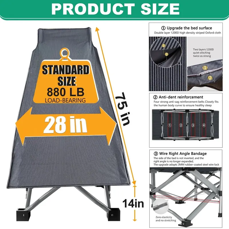 SLY Folding Camping Cot – 2-Pack with Dual-Firmness 3.3″ Mattress & Carry Bag