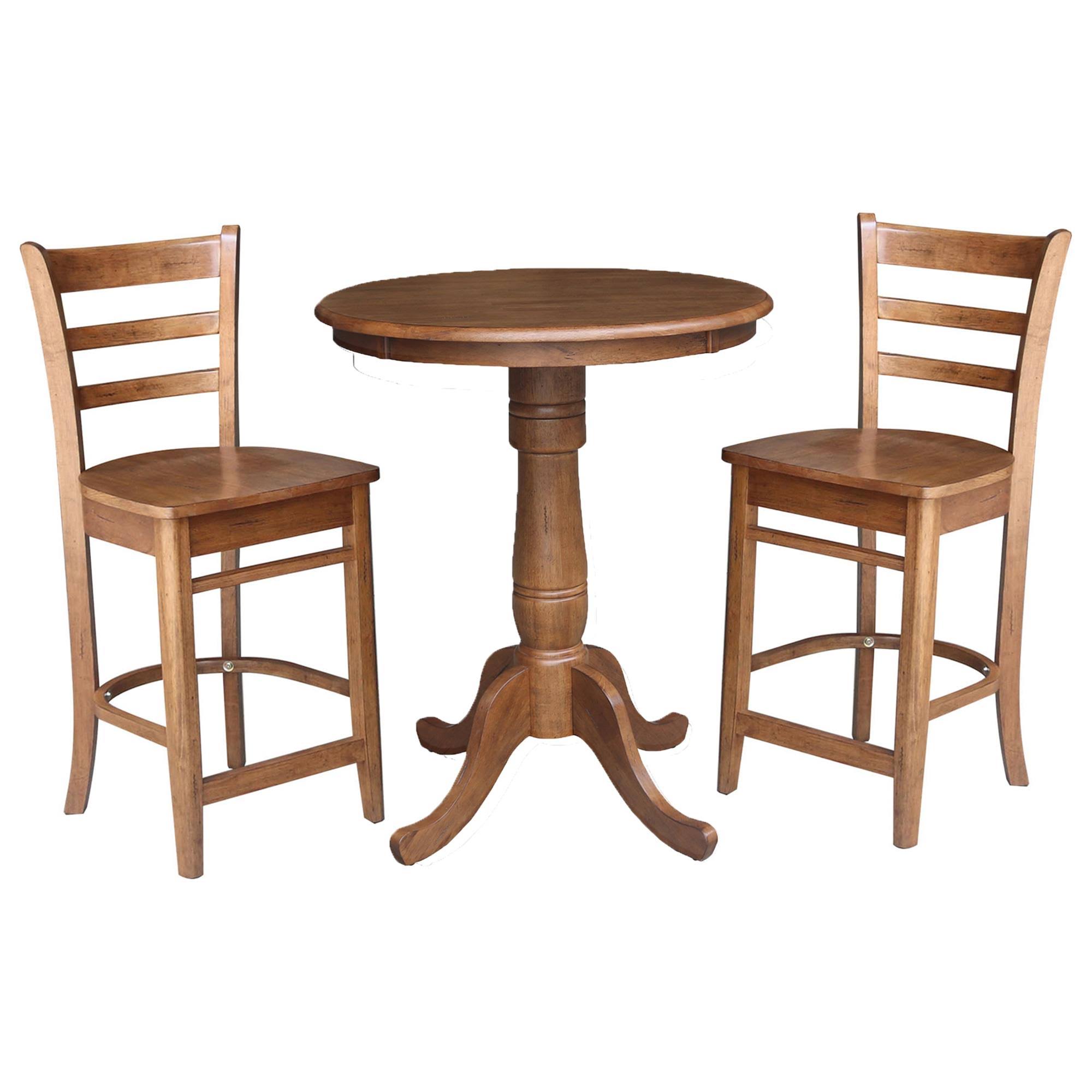 International Concepts K42-30RT-6B-S6172-2 30 in. Round Top Pedestal Table with 2 Emily Counter Height Stools Distressed Oak - 3