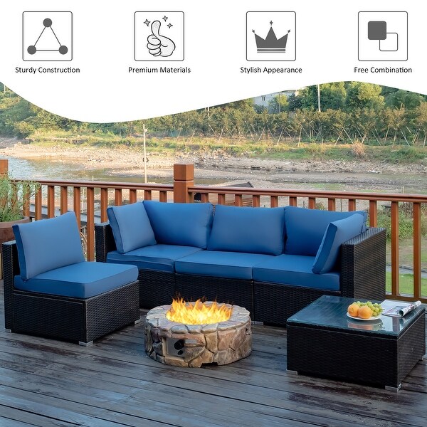 Costway 5PCS Patio Rattan Furniture Set Cushioned Sofa and Chair Coffee