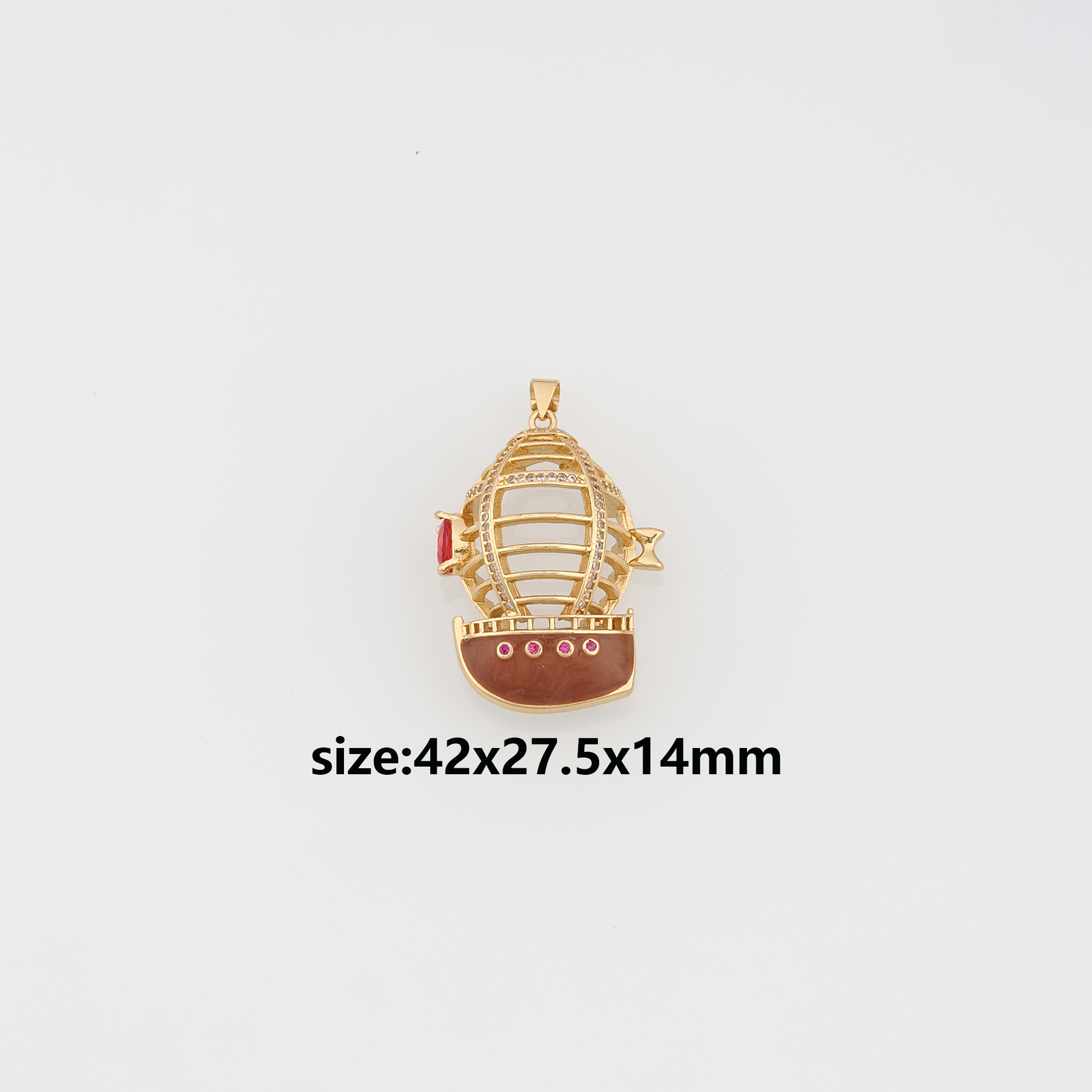 18K Gold Filled Airship Pendant,CZ Micro Pave Airship Charm Earrings Necklace for DIY Jewelry Making Supply