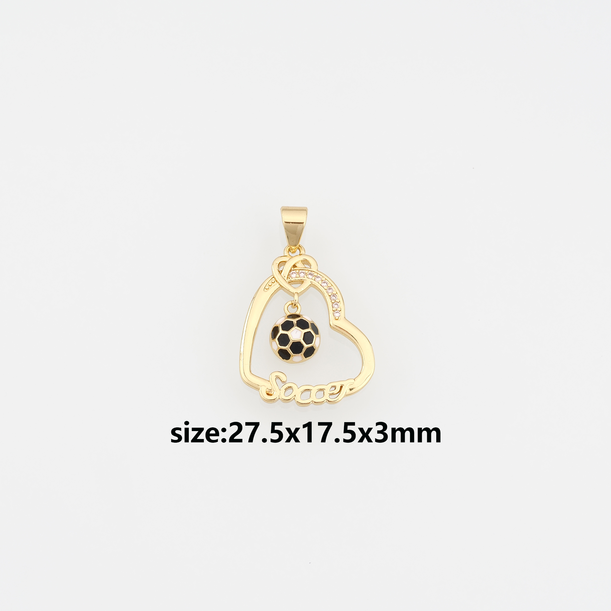 18K Gold Filled Heart Pendant,CZ Micro Pave Heart Football Charm Earrings Necklace for DIY Jewelry Making Supply