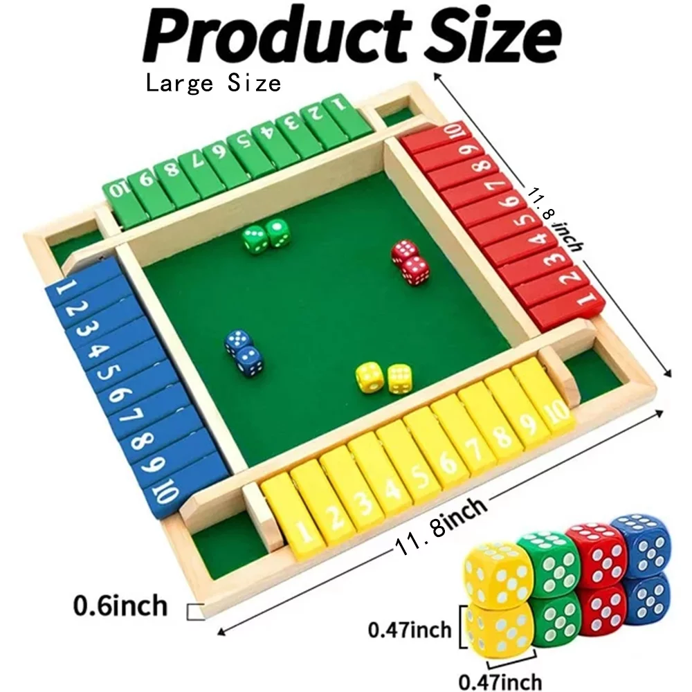 Shut The Box Dice Game,2-4 Player Family Wooden Board Table Math Games for Adults and Kids, 8 Dices Classics Tabletop Version Games for Classroom,Home,Large Size
