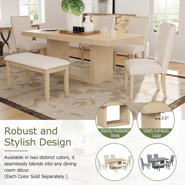 Extendable Dining Table Set with Removable Leaf,4 Upholstered Chair