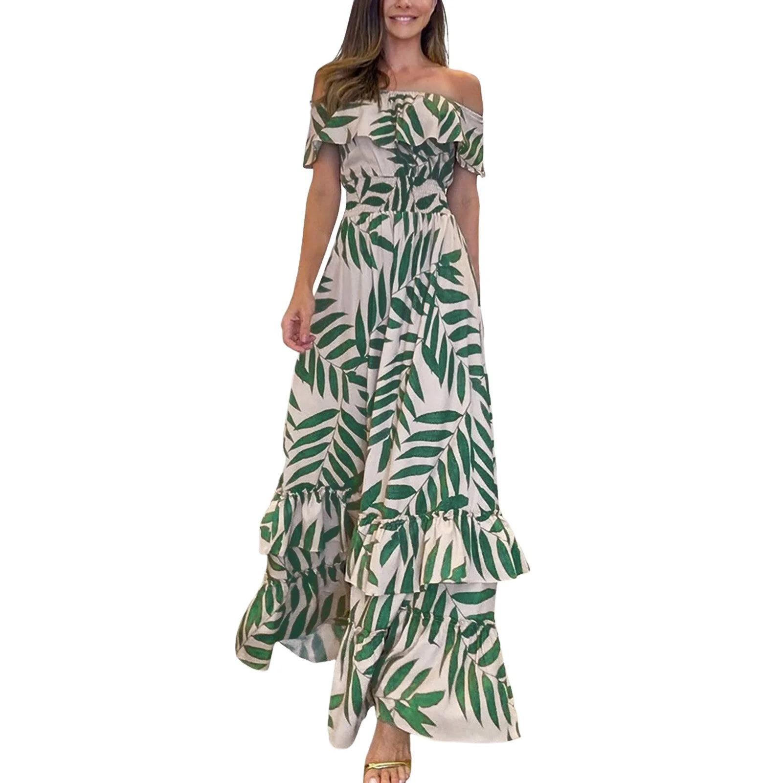 Boho Off Shoulder Ruffle Tiered Maxi DressClistos