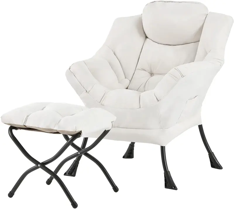 Tiita Modern Lazy Lounge Chair with Matching Ottoman – Large Leisure Armchair Set