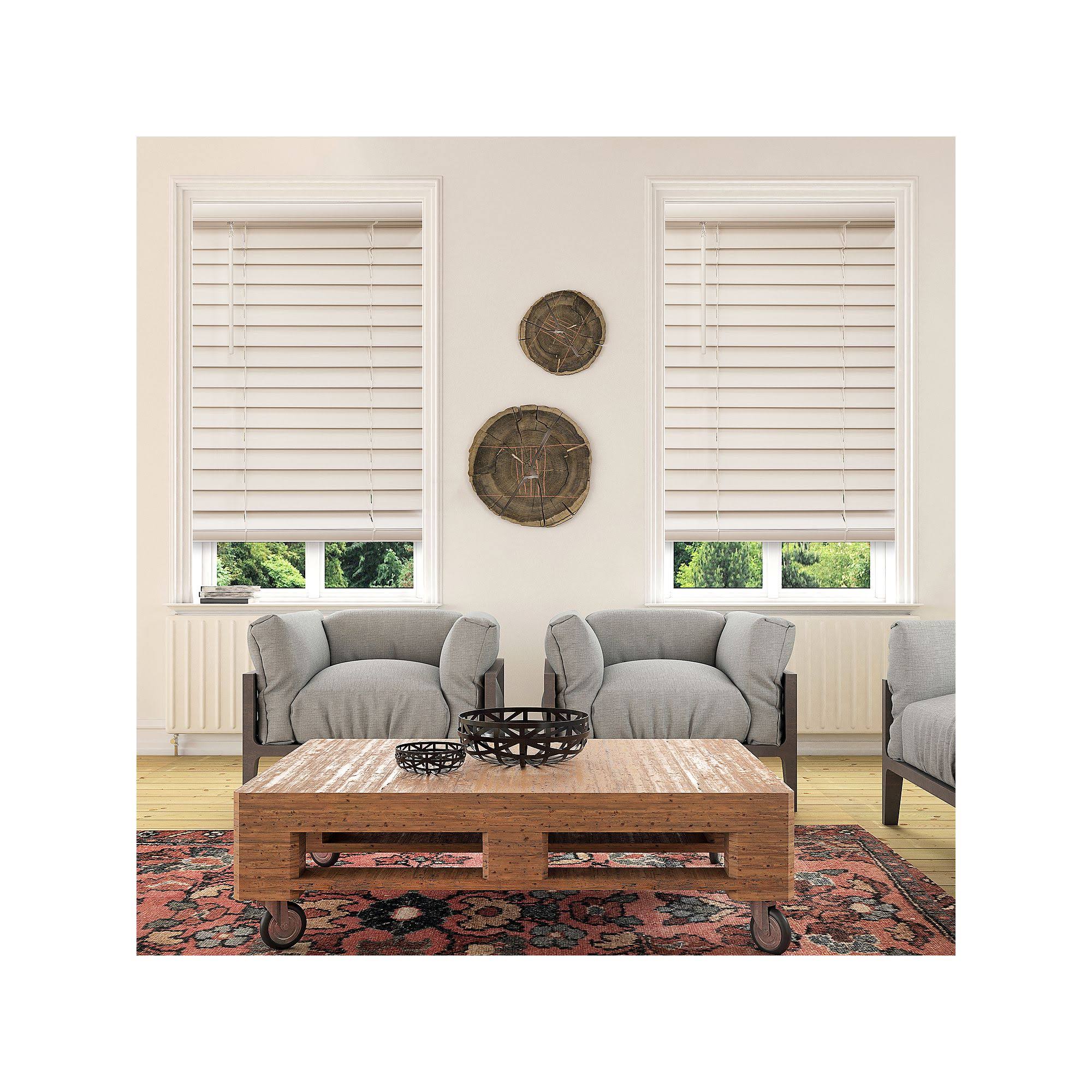 Custom Cut to Order Cordless 48-in. Faux Wood Blinds, White, 57.5x22 Wide