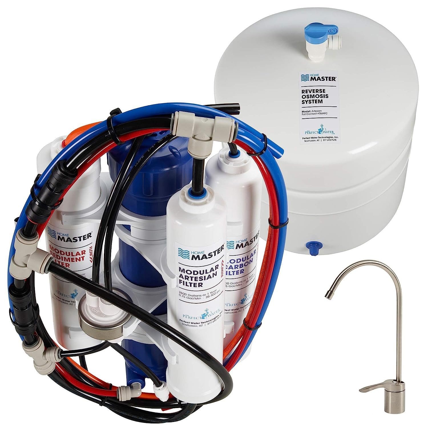 Artesian Full Contact Reverse Osmosis System, 7-stages, Patented 2-Pass Alkaline Remineralization, Fast 4.5s Fill Rate, 8.5” catalytic carbon