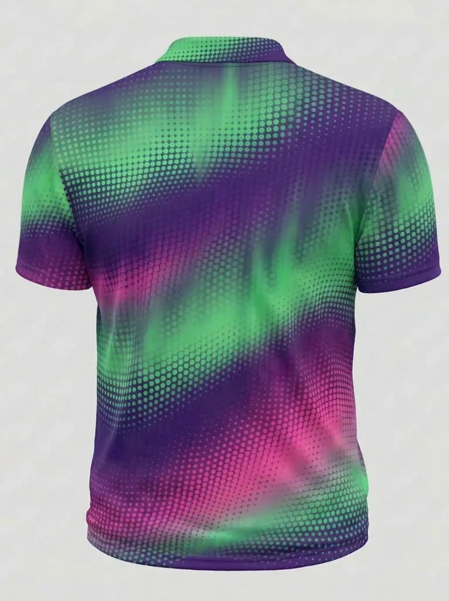 Moisture Wicking Golf Polo 3D Green Purple Pink Gradient Dot Pattern Button Short Sleeve Golf Polo Shirt