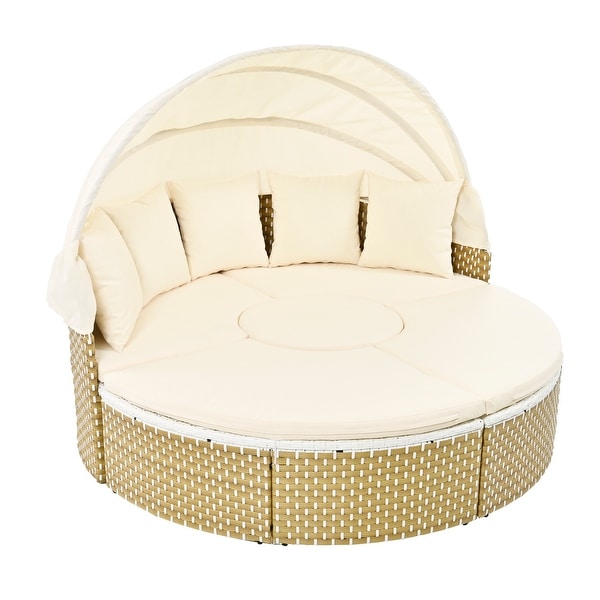 Patio Furniture Sectional Sofa Set Daybed with Retractable Canopy