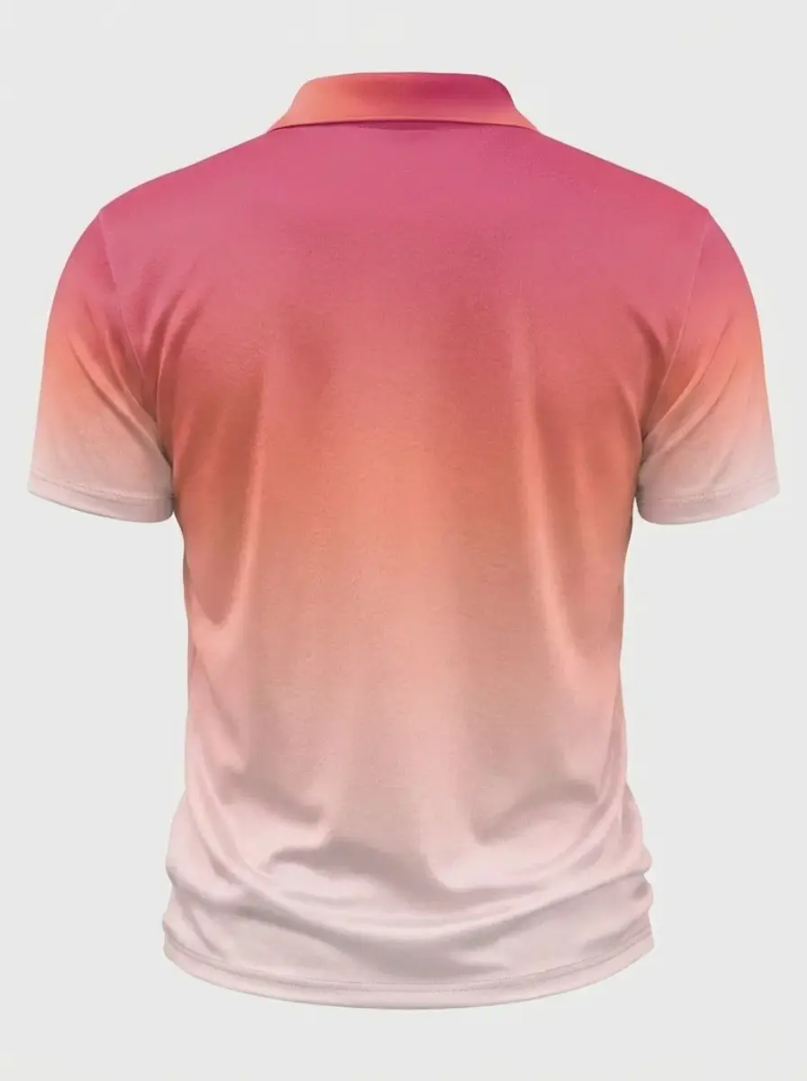 Moisture Wicking Golf Polo 3D Pink to Peach Ombre Gradient Button Short Sleeve Golf Polo Shirt
