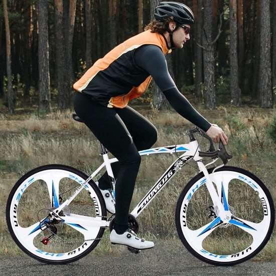 Aluminum Full Suspension Road Bike 21 Speed Disc Brakes, 700c Bicycle Cycling for Mens Womens