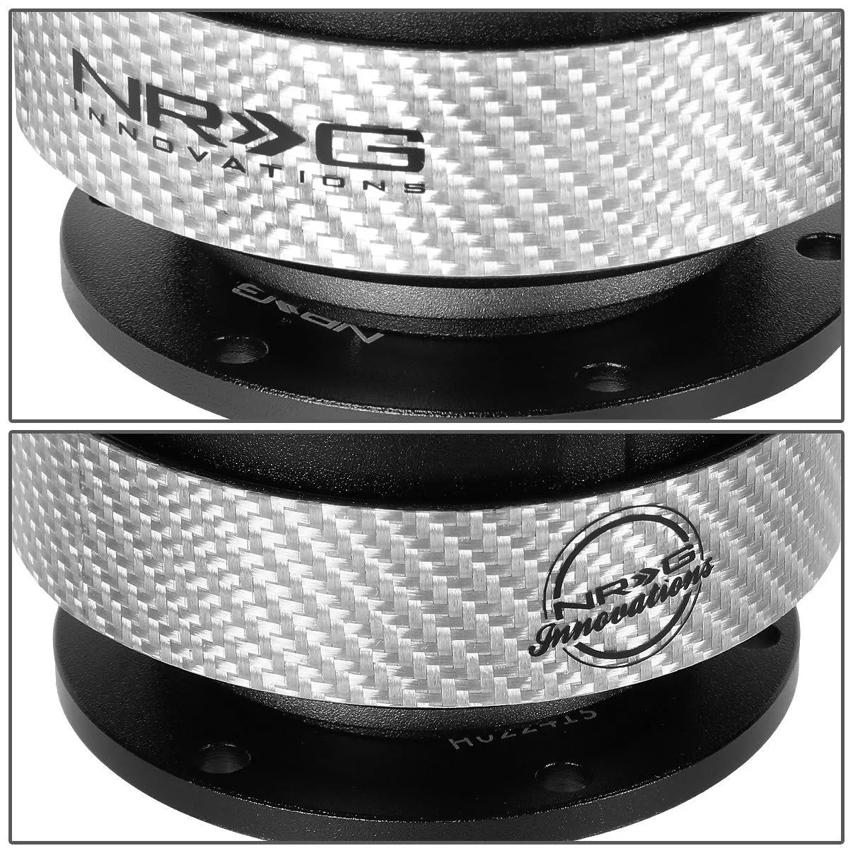 NRG Innovations SRK-200BK-SC Steering Wheel Quick Release Adapter Gen 2.0 Black Body/Silver Carbon Fiber Ring
