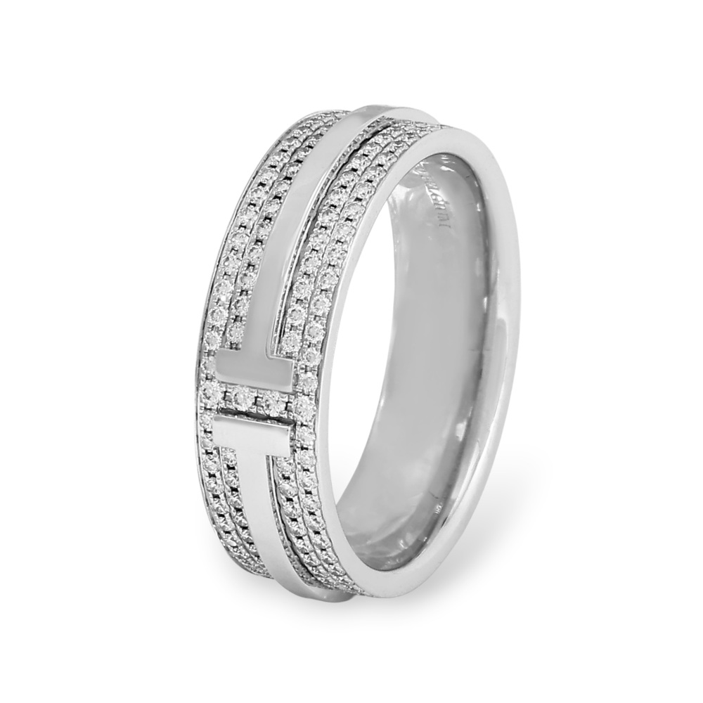 Tiffany & Co. Tiffany T Wide Pave Diamond Ring 18K White Gold
