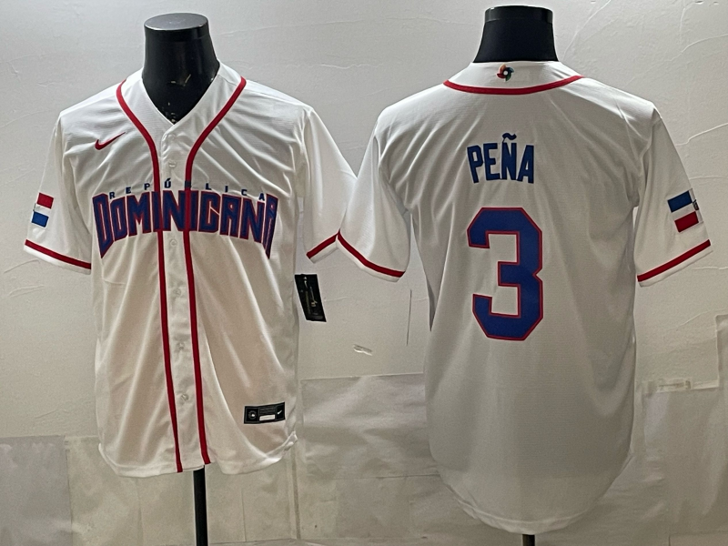 Men's Dominican Republic Baseball Jeremy Pena #3 White 2026 World Baseball Classic Stadium Jersey