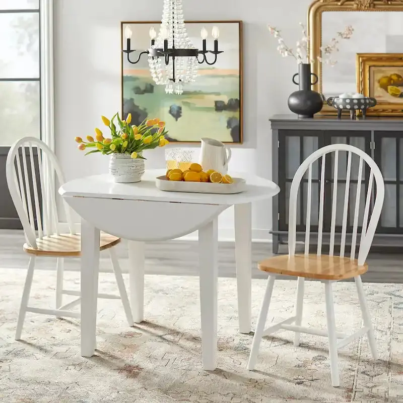 Simple Living Rollo Drop-Leaf Dining Set – Solid Wood 3-Piece Expandable Table Ensemble