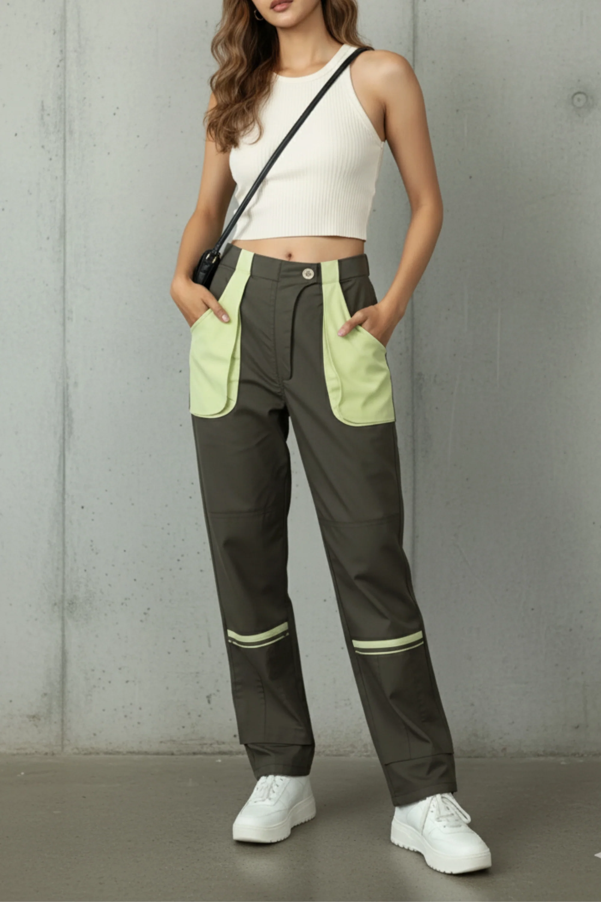 Green Cargo Pants With Patch Pockets