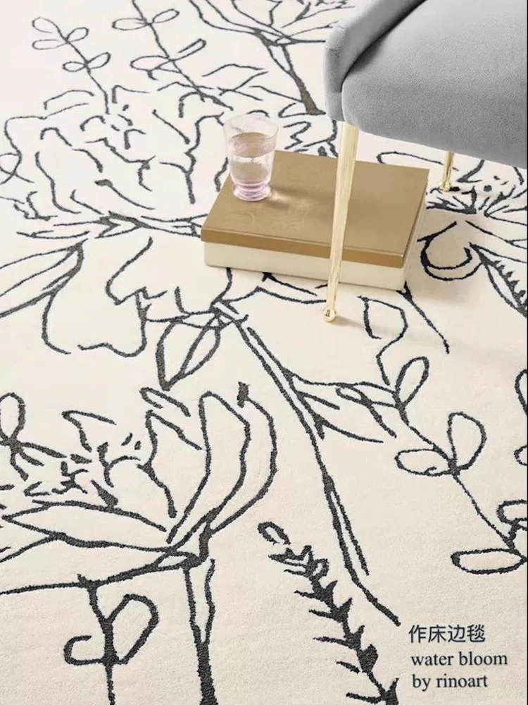 CP009-1 - WaterBloom Art Hand-painted Minimalist Black and White Living Room Carpet Bedroom Bedside Carpet