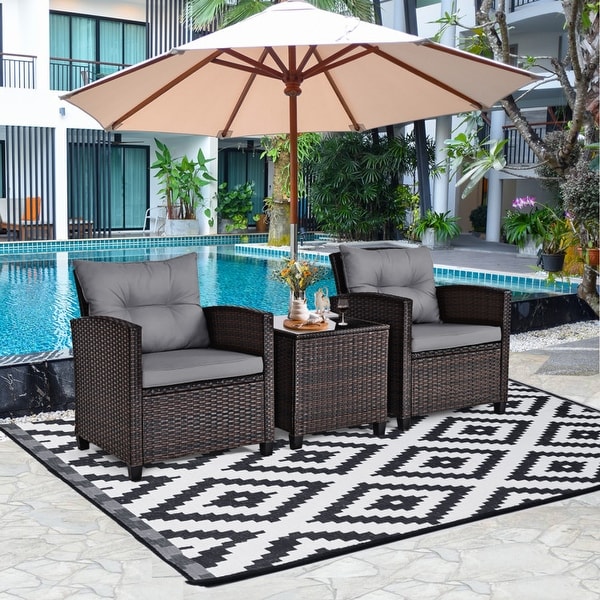 3 Pieces Rattan Patio Furniture Set with Washable Cushion