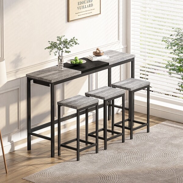 4 Pcs Kitchen Dining Table Set with 1 Table and 3 Stools,Hanging Stool Design,60.24
