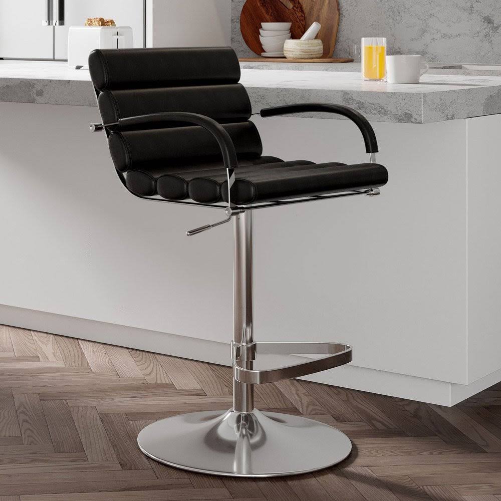 Zuri Furniture Swivel Bar Stool with Chrome Base, Black