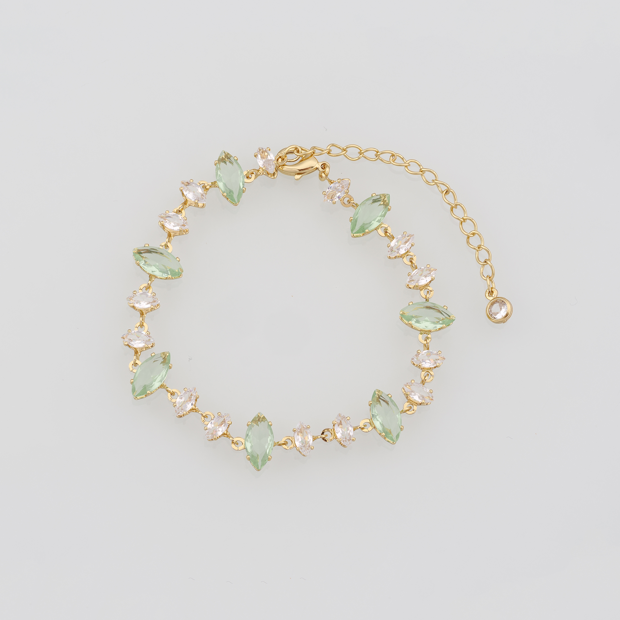 18K Gold Filled Oval Bracelet,Zircon Bracelet,Green Stone Bracelet,Adjustable Bracelet,Gift For Her