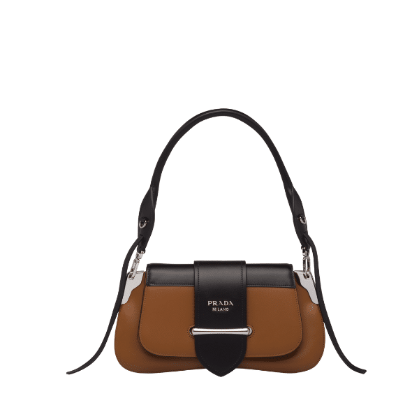 Prada City Calfskin Sidonie Shoulder Bag Brown And Black 28Cm