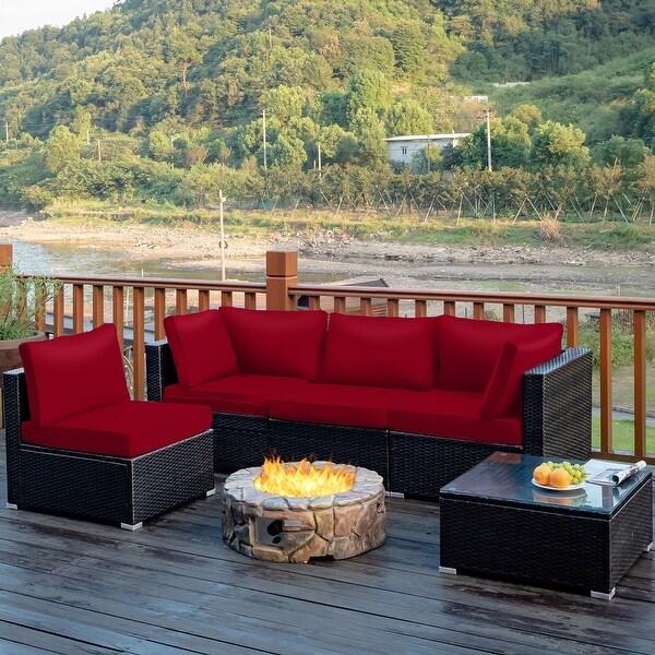 Costway 5PCS Patio Rattan Furniture Set Cushioned Sofa and Chair Coffee