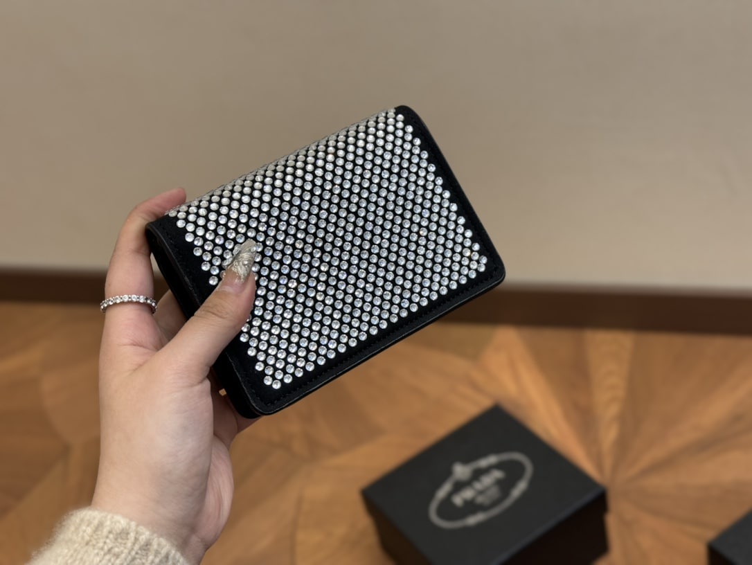 Prada Cardholder With Shoulder Strap And Crystals 13Cm