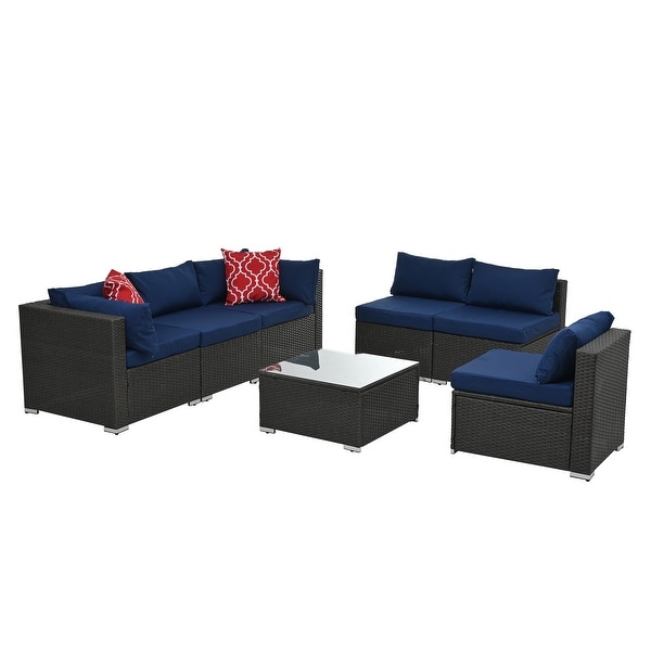 Blue 7Piece Patio Conversation Sectional Set