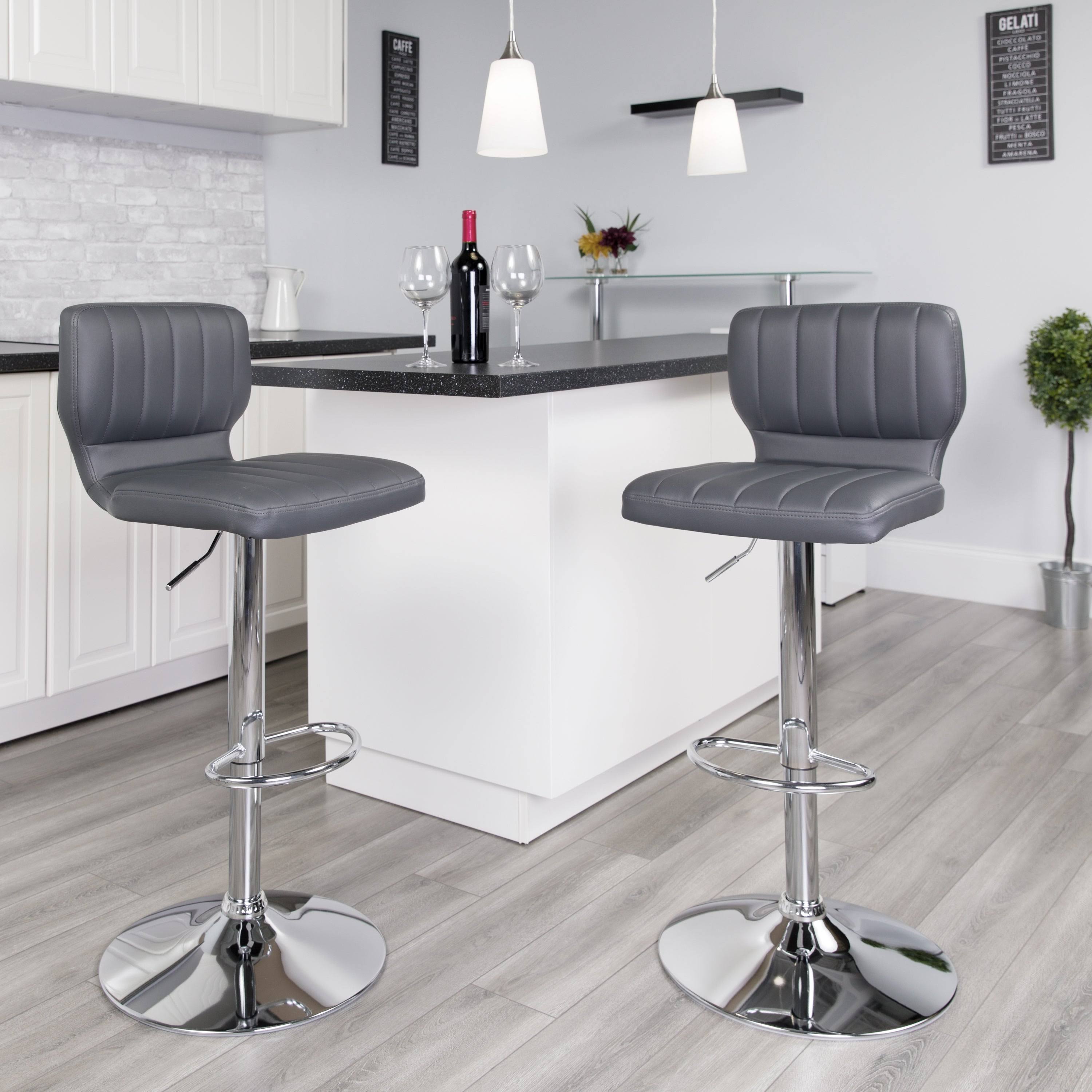 Lancaster Home Contemporary Adjustable Height Barstool with Chrome Base, Gray