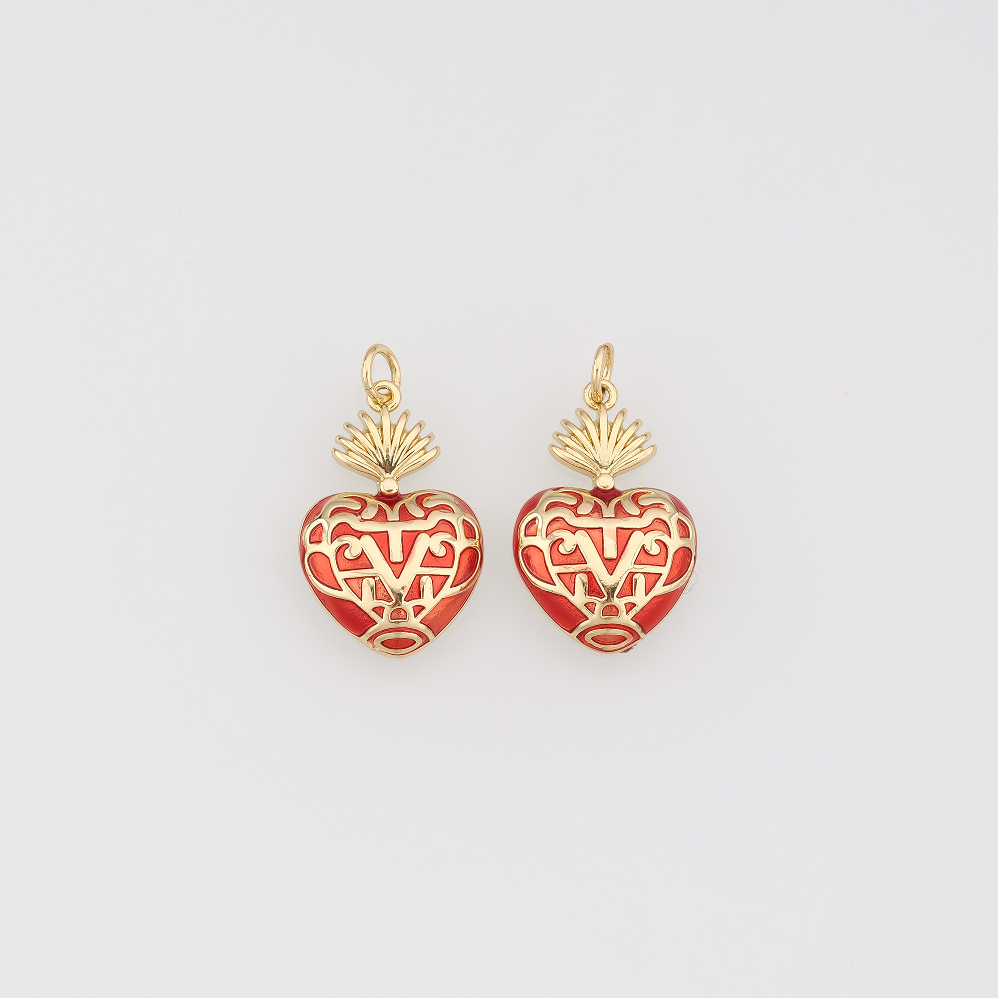 18K Gold Filled Sacred Heart Pendant,Enamel Sacred Heart Earrings Necklace for DIY Jewelry Making Supply